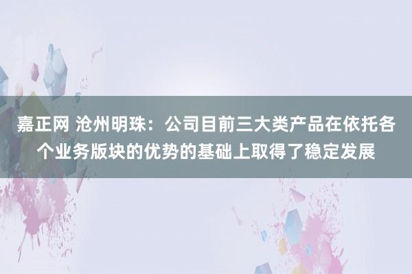 嘉正网 沧州明珠：公司目前三大类产品在依托各个业务版块的优势的基础上取得了稳定发展